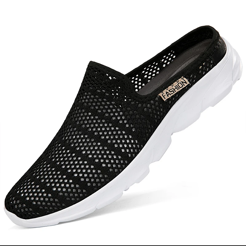 Mesh Half Shoes For Men Mules 2023 Flat Slippers Summer Backless Loafers Breathable Lightweight Man Slides Mens Casual Shoes