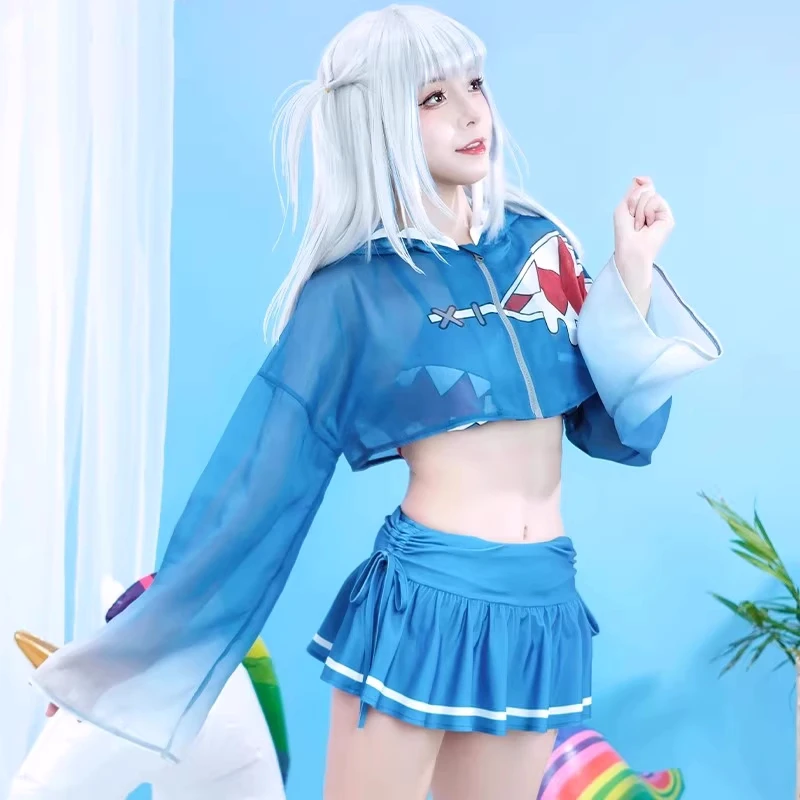 Anime Vtuber Hololive Gawr Gura Cosplay Costume Women Girls Swimsuit Halloween Carnival Outfit Swimwear Summer Beach Swimsuits