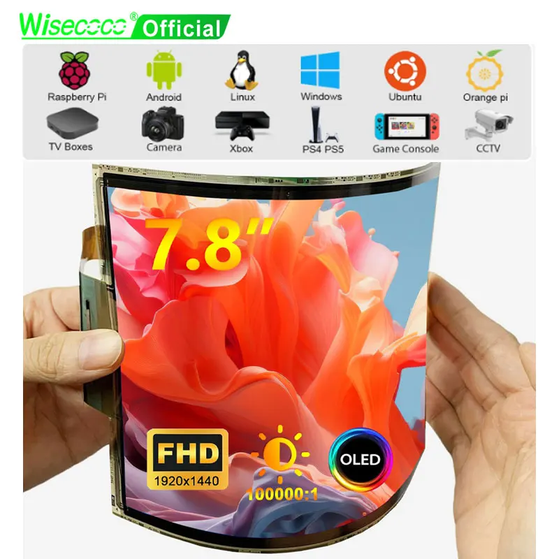 

Wisecoco 7.8 inch Flexible Display OLED Curved Bendable Screen FHD 1920x1440 AMOLED For Macbook Raspberry Pi Linux Windows