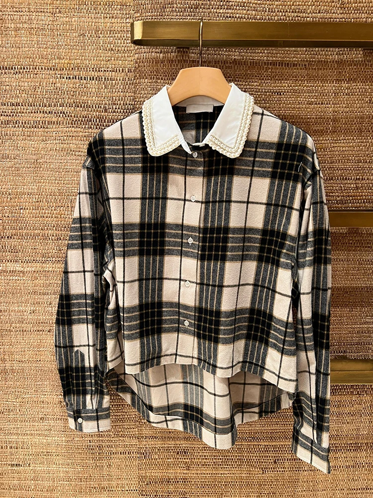 

SIVOS Роскошные женские клетчатые кроссовки осень-зима Small Fraance Sle Bead Embellied Commute Sle Straight Cut Long Sve...