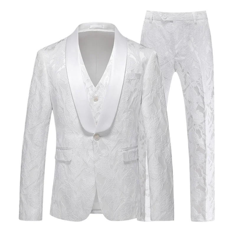 

Men Hollow Slim Fashion (suit + Vest + Trousers) Business Casual Handsome Match Costume Homme 3 Pièces POLYESTER