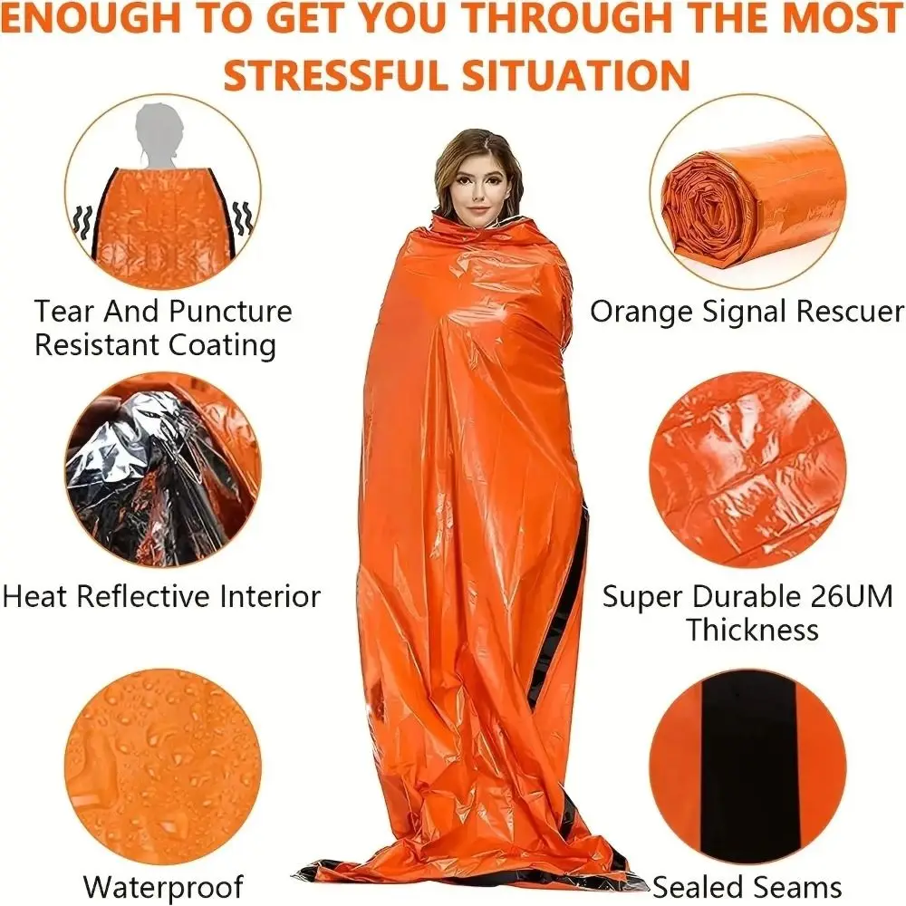 Kit Waterproof Emergency Sleeping Bag Portable Thermal Thermal Blanket Emergency Reusable Rescue Bag Camping