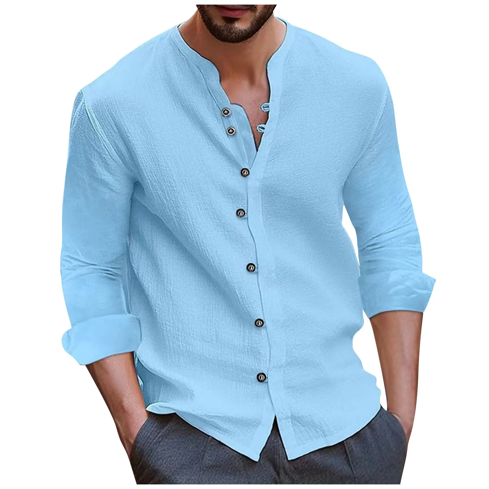 

Cotton Linen Shirts For Men Spring Summer Casual Solid Color All-Match Blouse Tops Trend Retro Long Sleeved Button-Down Tops
