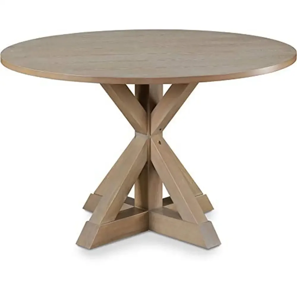 Rustic Solid Wood Dining Table Farmhouse Kitchen Round Trestle Base 46.5