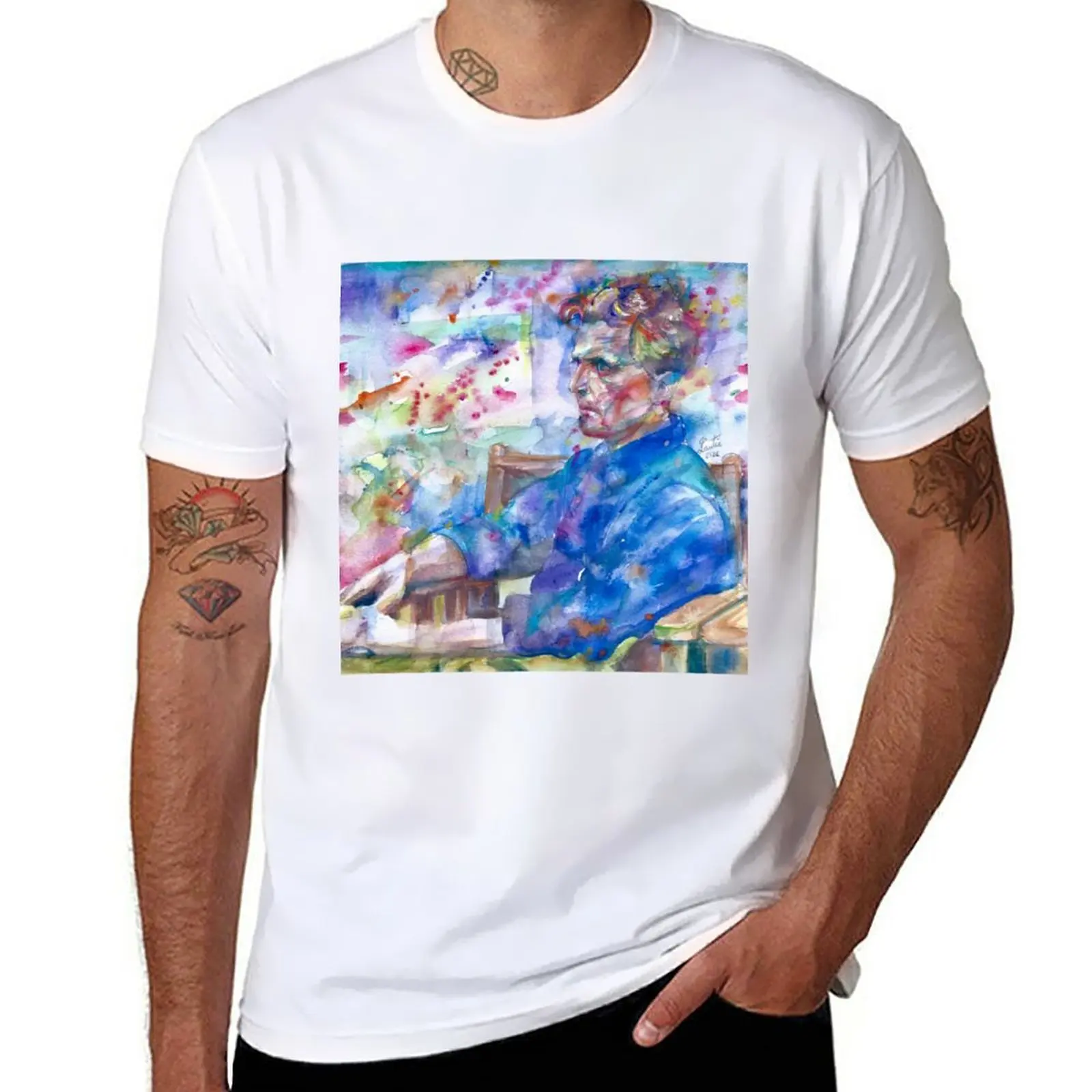 New LUDWIG WITTGENSTEIN watercolor portrait .10 T-Shirt tops heavyweight t shirts men t shirt