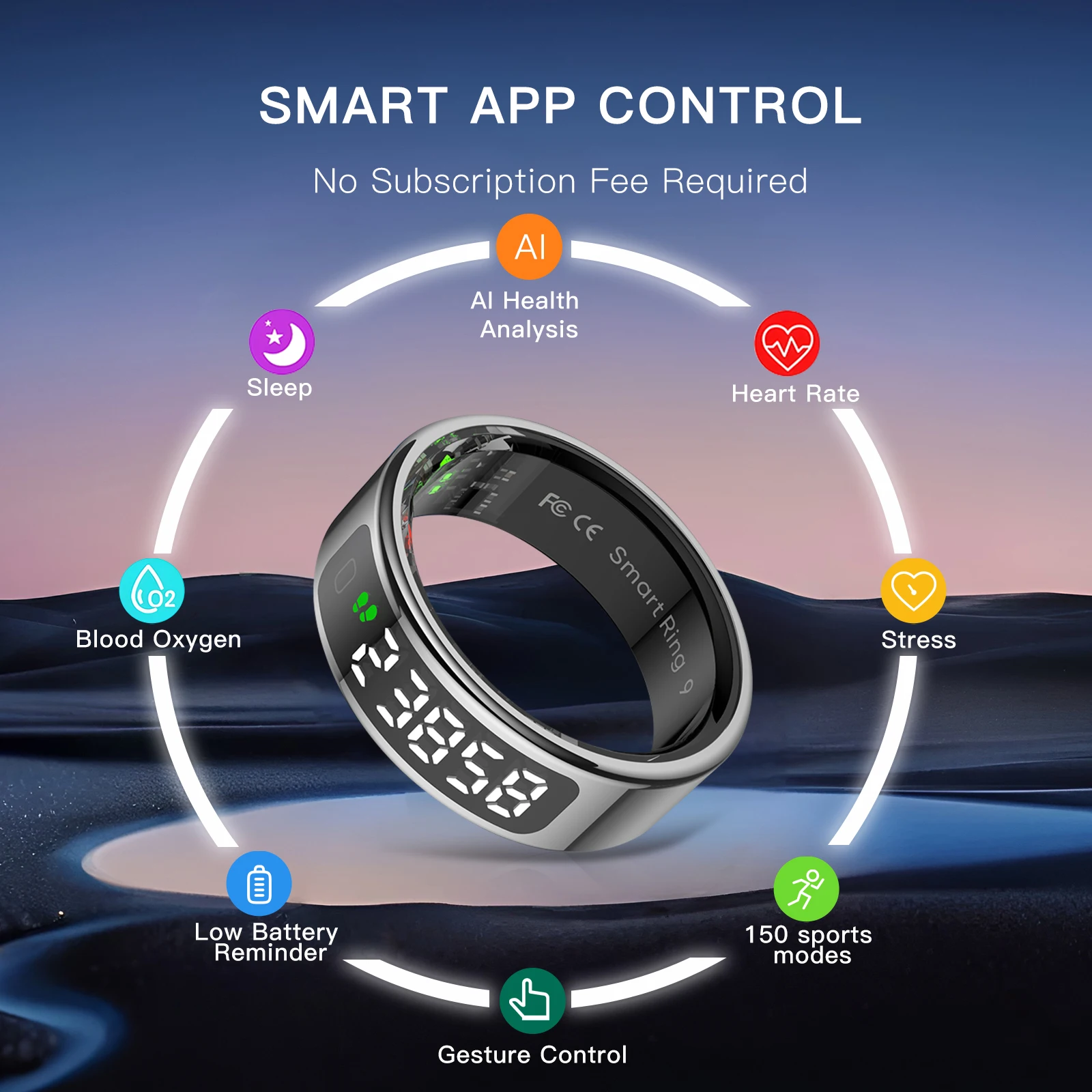 AMOVAN Smart Ring con display a LED Tracker sanitario e pulsante a sfioramento, connessione Bluetooth Monitor sanitario
