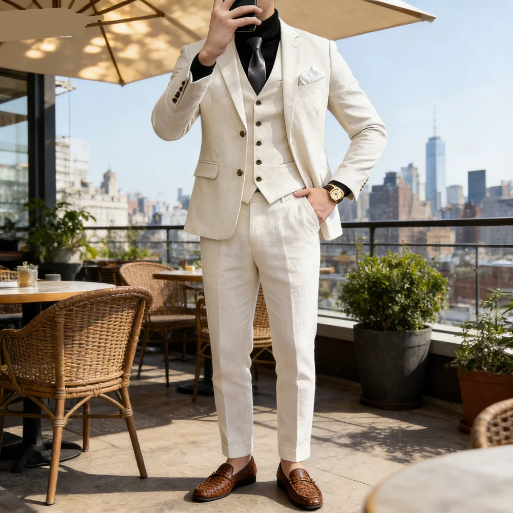 

Men's Wedding Groomsmen Suit Set High-Quality Solid Color Casual Office Menswear Jacket + Vest + Pants