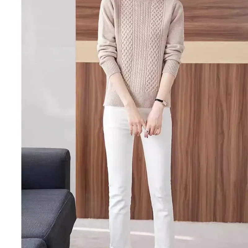 Autumn Winter 2025 New Knitwear Women's Outer Wear High Neck Loose Long Sleeve Sweater Warm Base Shirt Tops