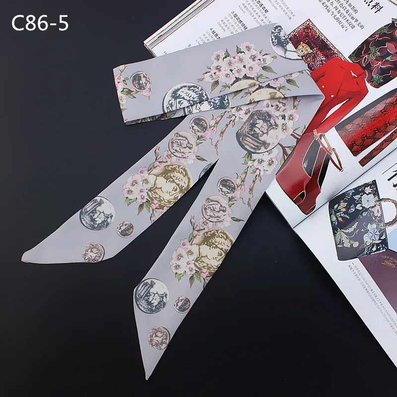 2024 New Design Coin Floral Print Silk Scarf Women Luxury Brand Scarf Handle Bag Ribbons Fashion Head Scarf Small Long Scarves