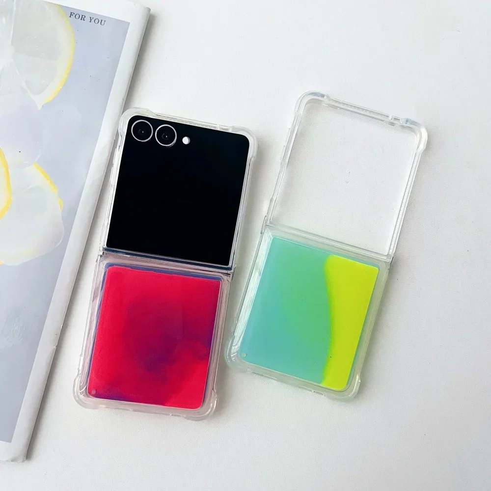Unique Quicksand Luminous Slim Phone Case For Samsung Galaxy Z Flip 7 6 5 4 3 Bling Fluorescence Airbag Bumper Shockproof Cover