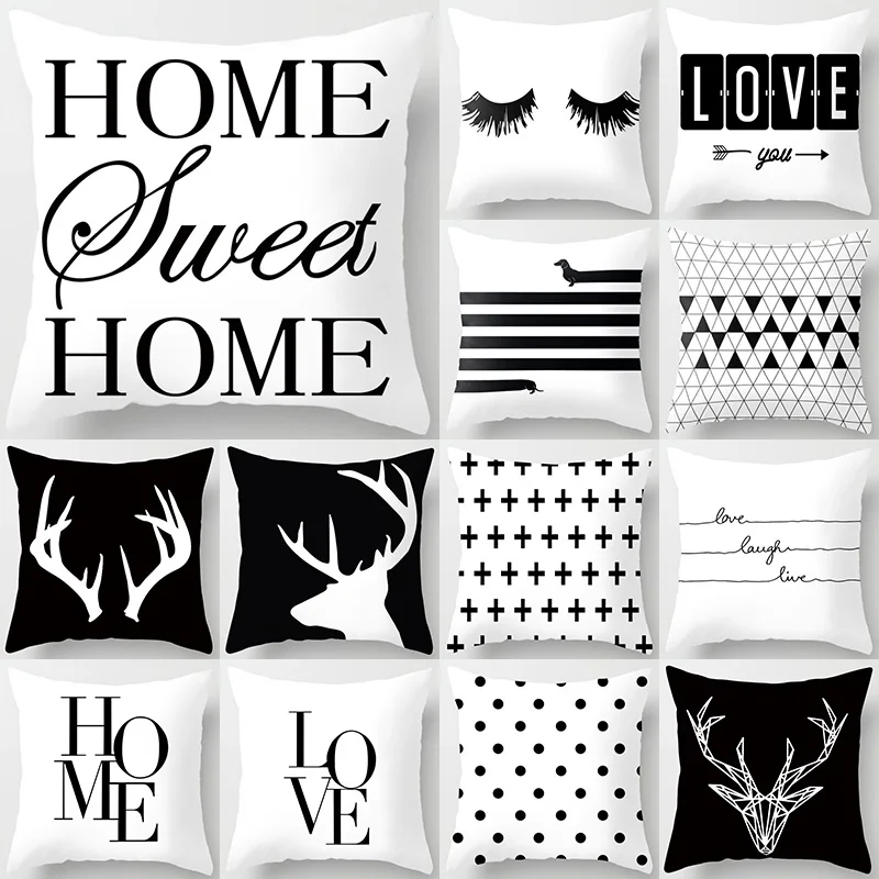 

Black White Geometric Letter Polyester Cushion Cover Throw Pillow Car Home Decoration Sofa Bed Decorative Pillowcase 40525