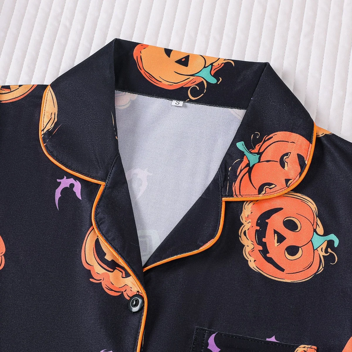 Piżama na Halloween z nadrukiem dyni, z klapami, krótkim rękawem, szortami, zestaw odzieży domowej, ubrania do noszenia w domu.