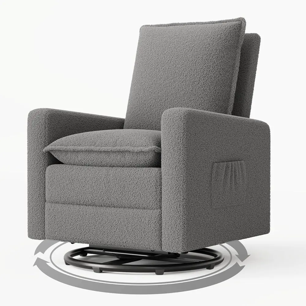 

Upholstered Swivel Glider Recliner with Side Pockets and Ottoman for Nursery or Living Spaces