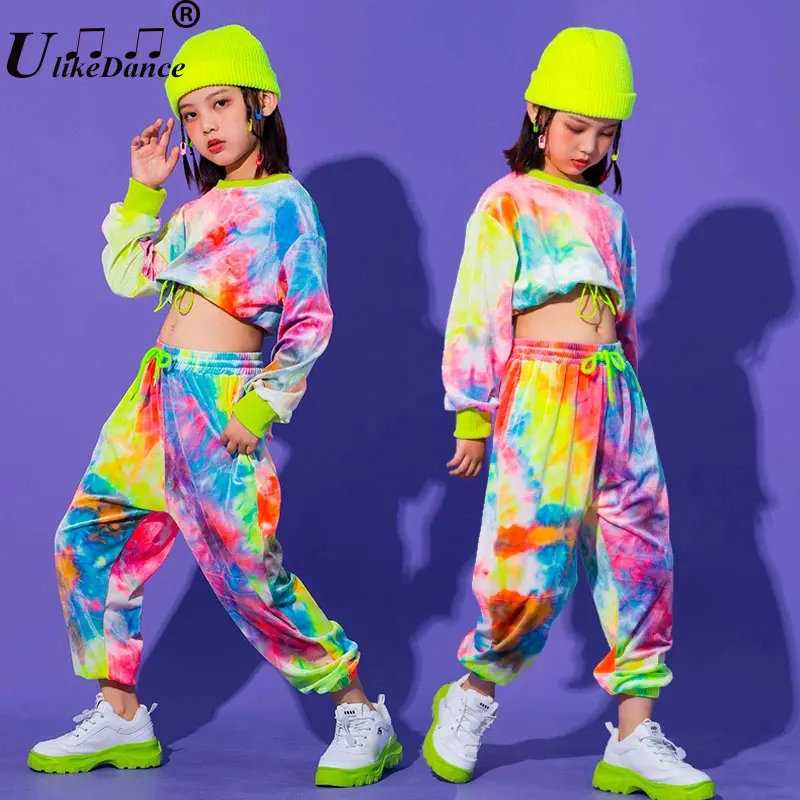 

Girl Hip Hop Clothing Multicolor Sweatshirt Causal Pants For Girls Jazz Ballroom Dancing Costumes Stage Outfits Rave Clothes