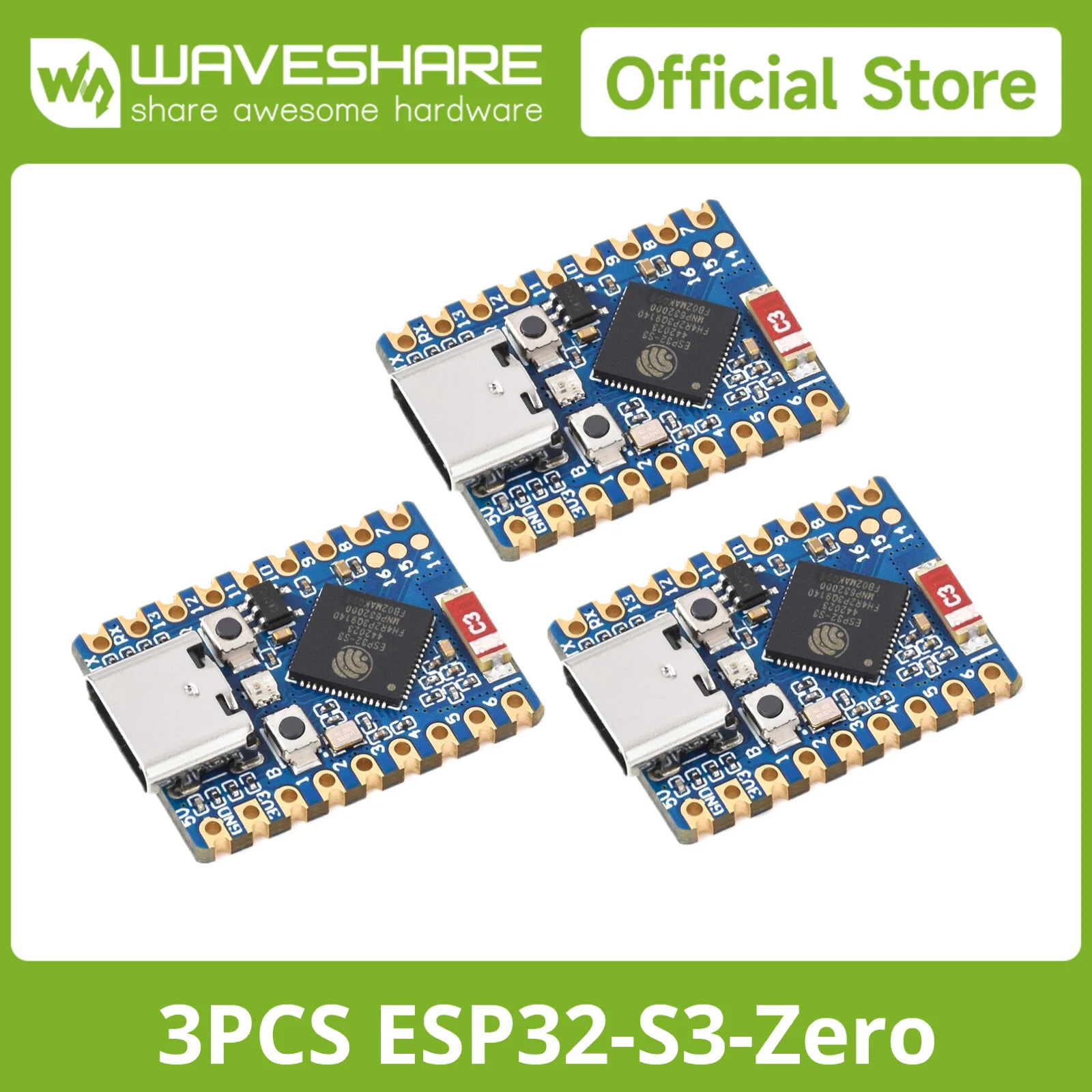 Waveshare 3pcs/Lot ESP32-S3 ESP32 S3 Mini Development, 240MHz Running Frequency, Microcontroller Support C/C++, MicroPython