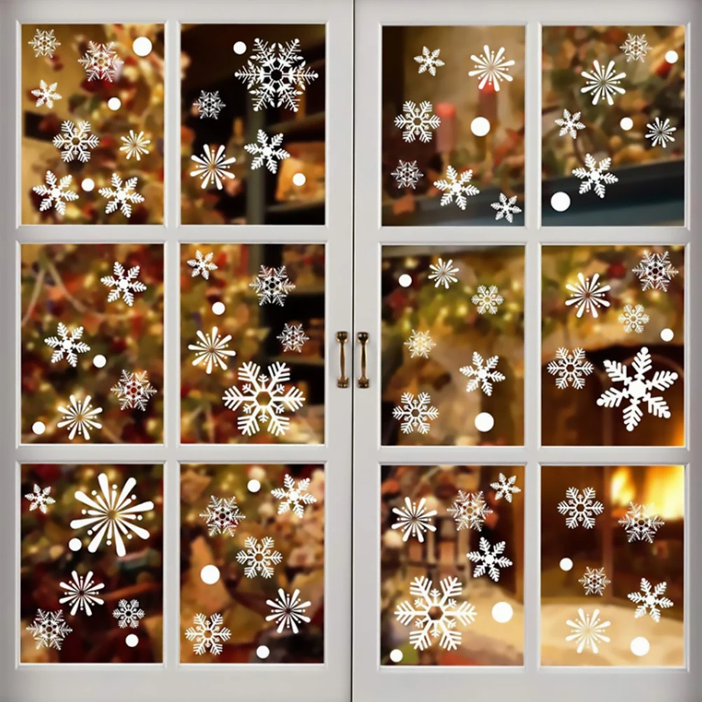 

4 Sheets Static Snowflake Stickers Self-Adhesive for Glass Door Window Christmas Decor Winter Birthday Party Snowflake Stickers