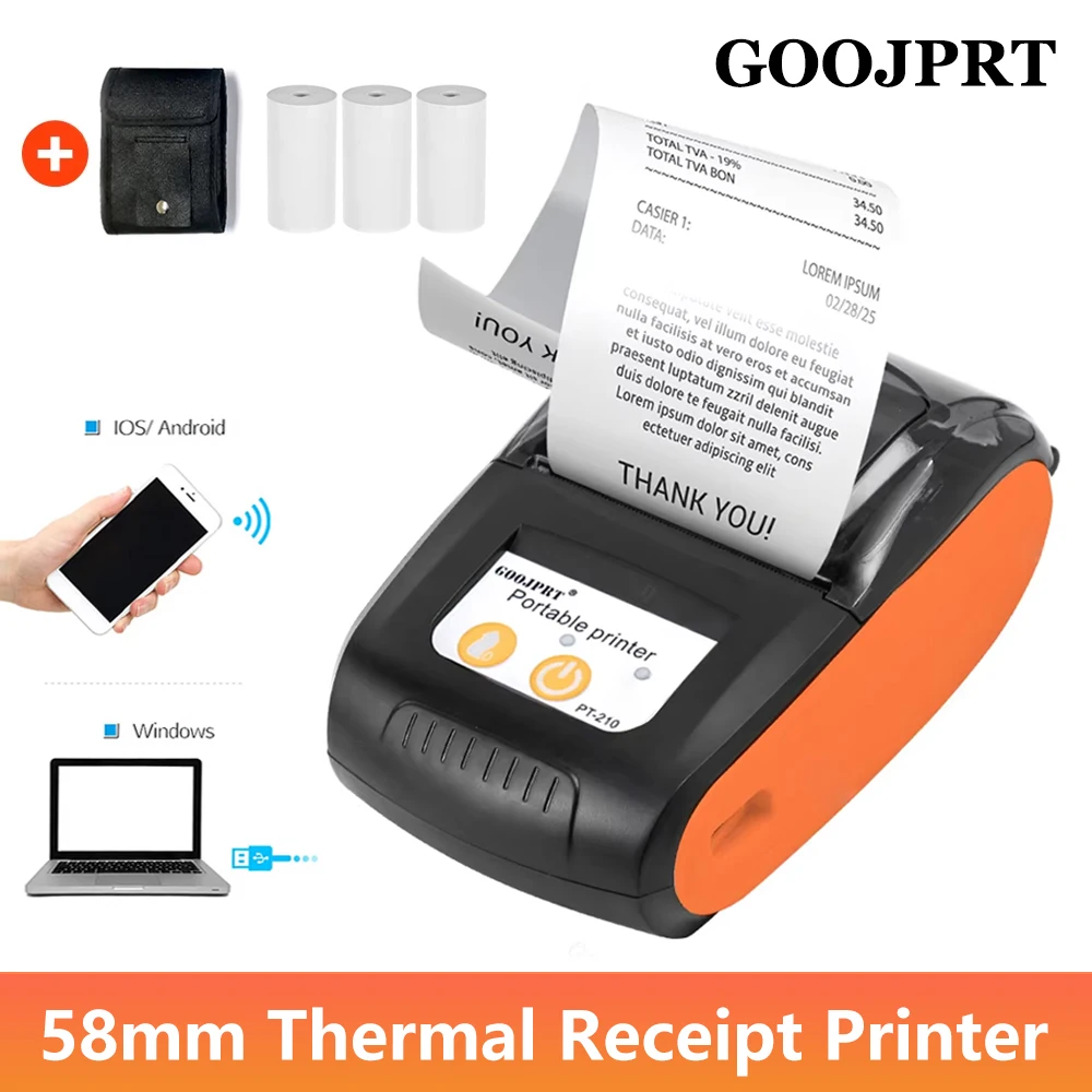 

GOOJPRT 58 мм мини-портативный термопринтер Bluetooth билетная купюра чековый POS-принтер для бизнеса для мобильного телефона iOS/Android