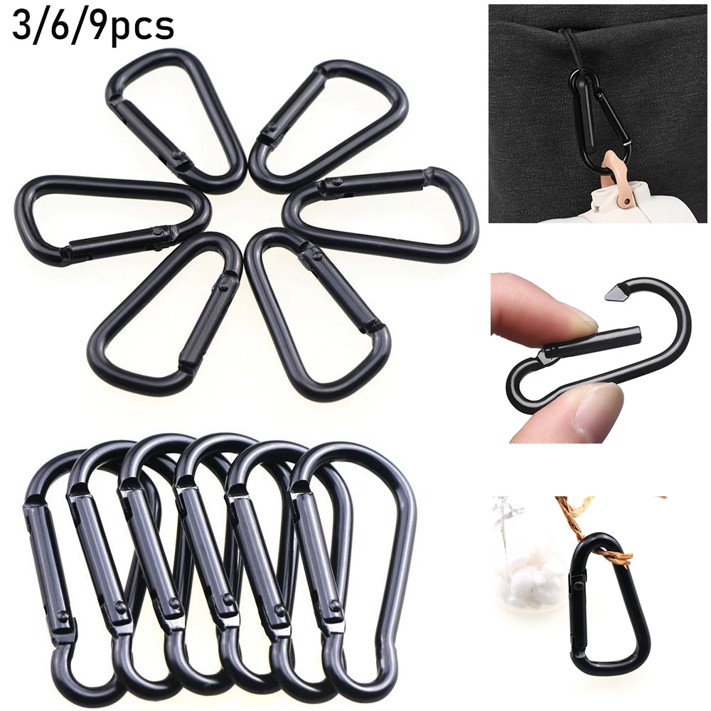 3/6/9pcs Quickdraws Climbing Camping Hiking Packback Buckles D Carabiner Snap Clip Water Bottle Hooks Keychain