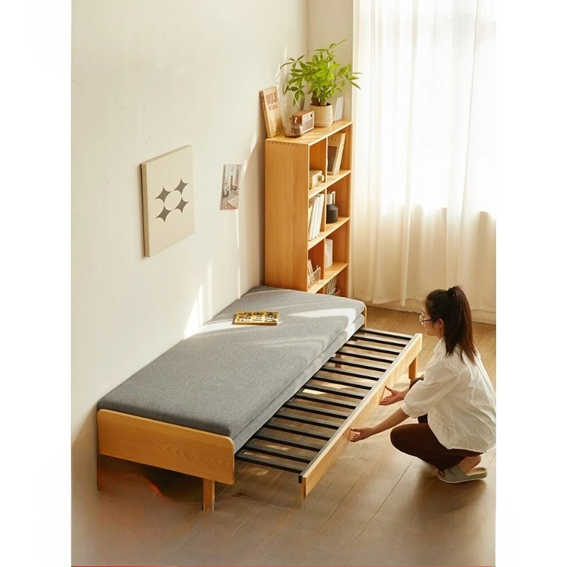 

Telescopic bed Small apartment living room Solid wood folding sofa bed Dual-purpose double single sitting and lying dual-purpose
