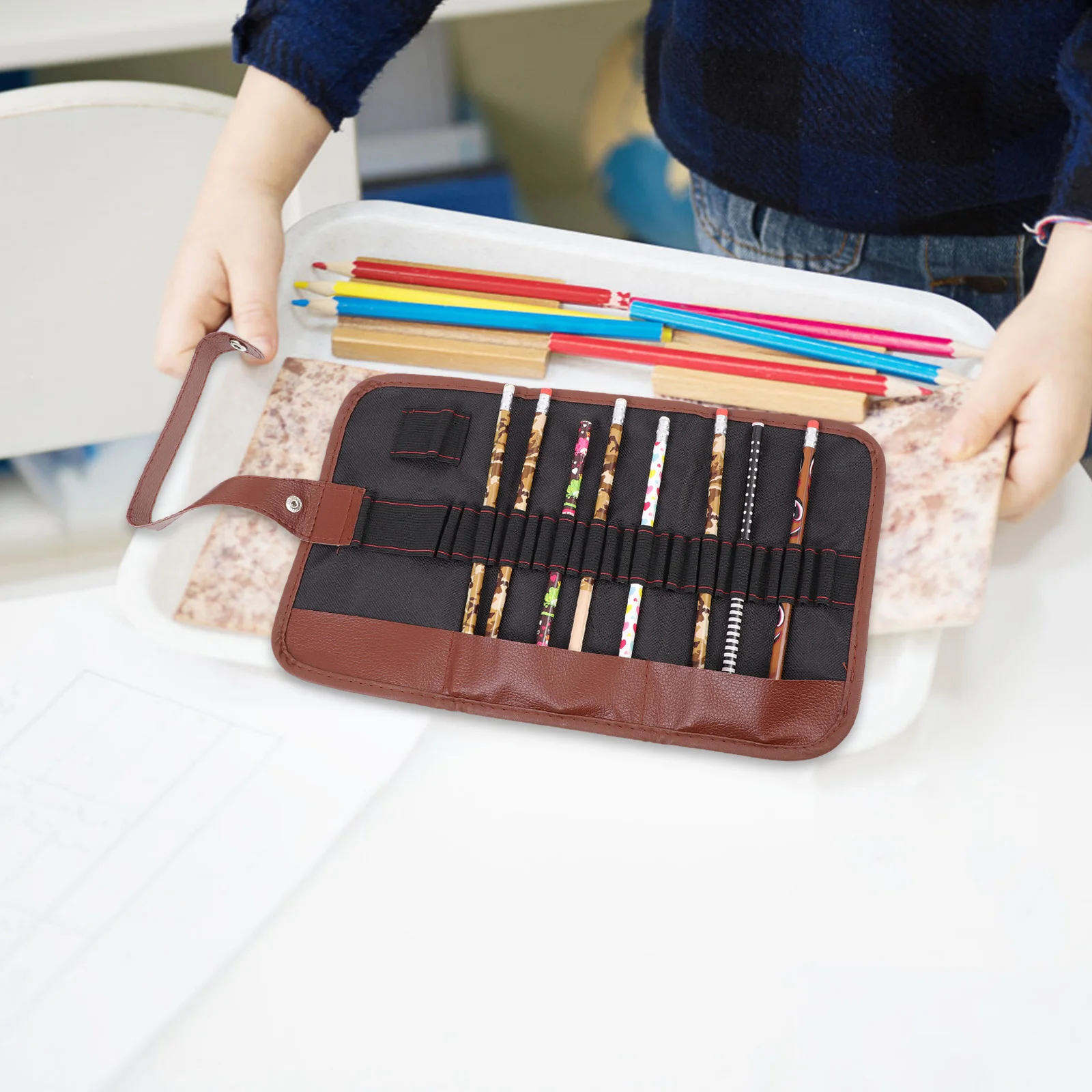 

2pcs Black Roll Bags Large Capacity Canvas Pencil Roll Bag Pencil Organizer Bag For Drawing Pens Markers Erasers