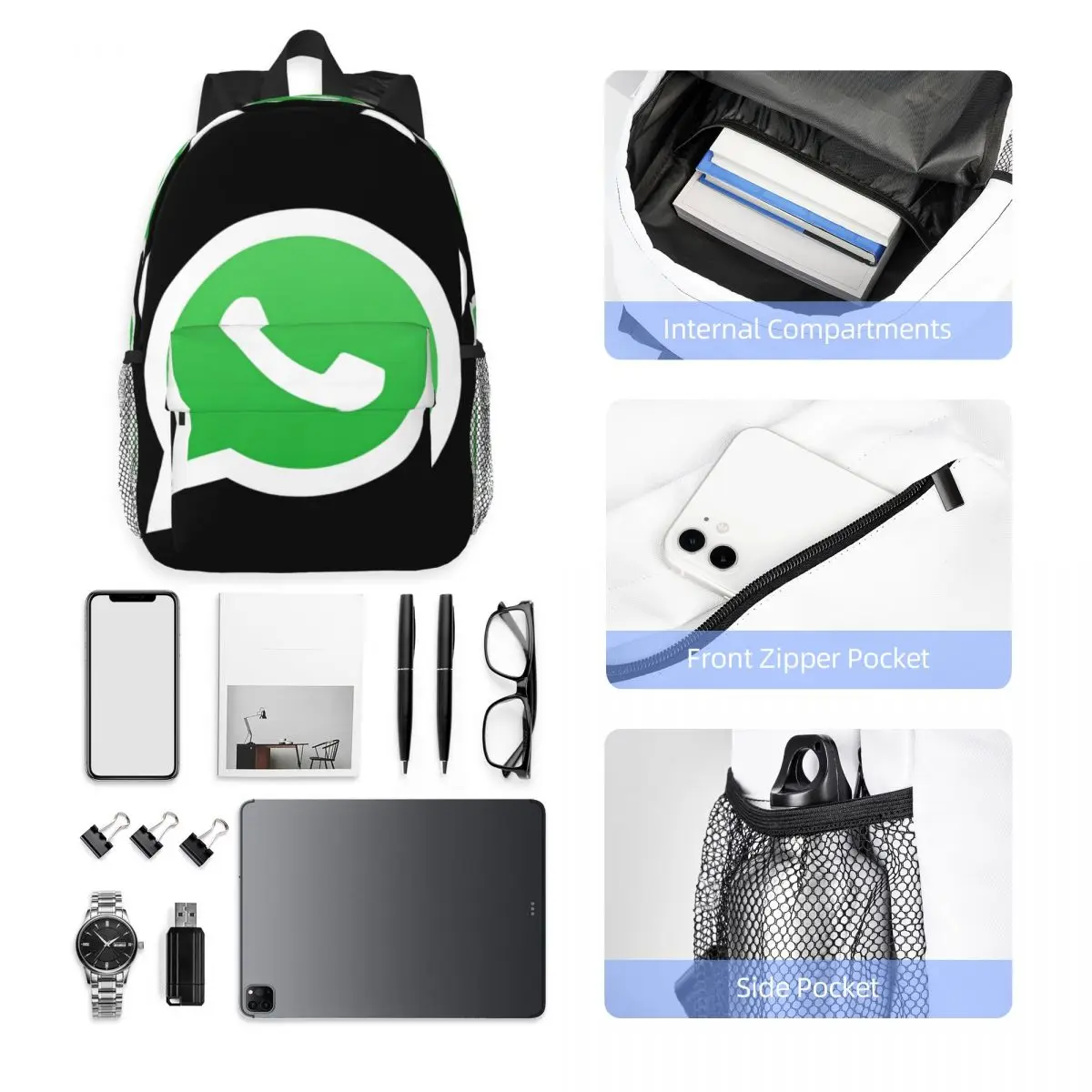 WhatsApp Logo Rucksack Middle High College Schüler Bücher tasche
