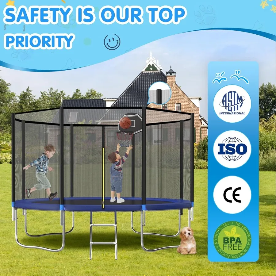 ترامبولين خارجي 14FT 12FT 10FT 8FT للبالغين مع شبكة أمان بسعة وزن عالية 3001000LBS مثالية للظهر #3