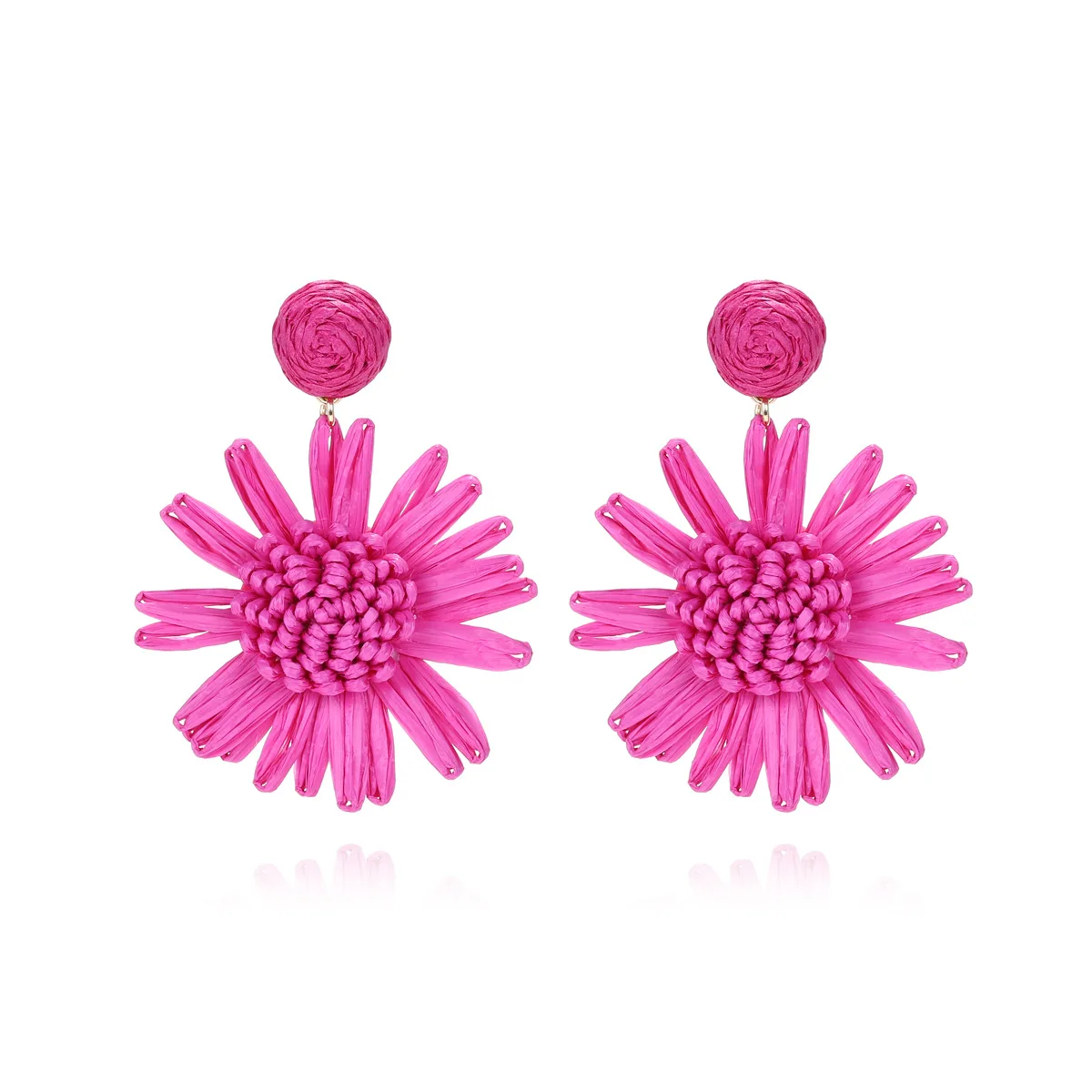 ZA Handwoven Raffia Flower Drop Earrings for Women 2023 Brand Grass Woven Sunflower Earrings Elegant Lafite Daisy Ear Jewelry