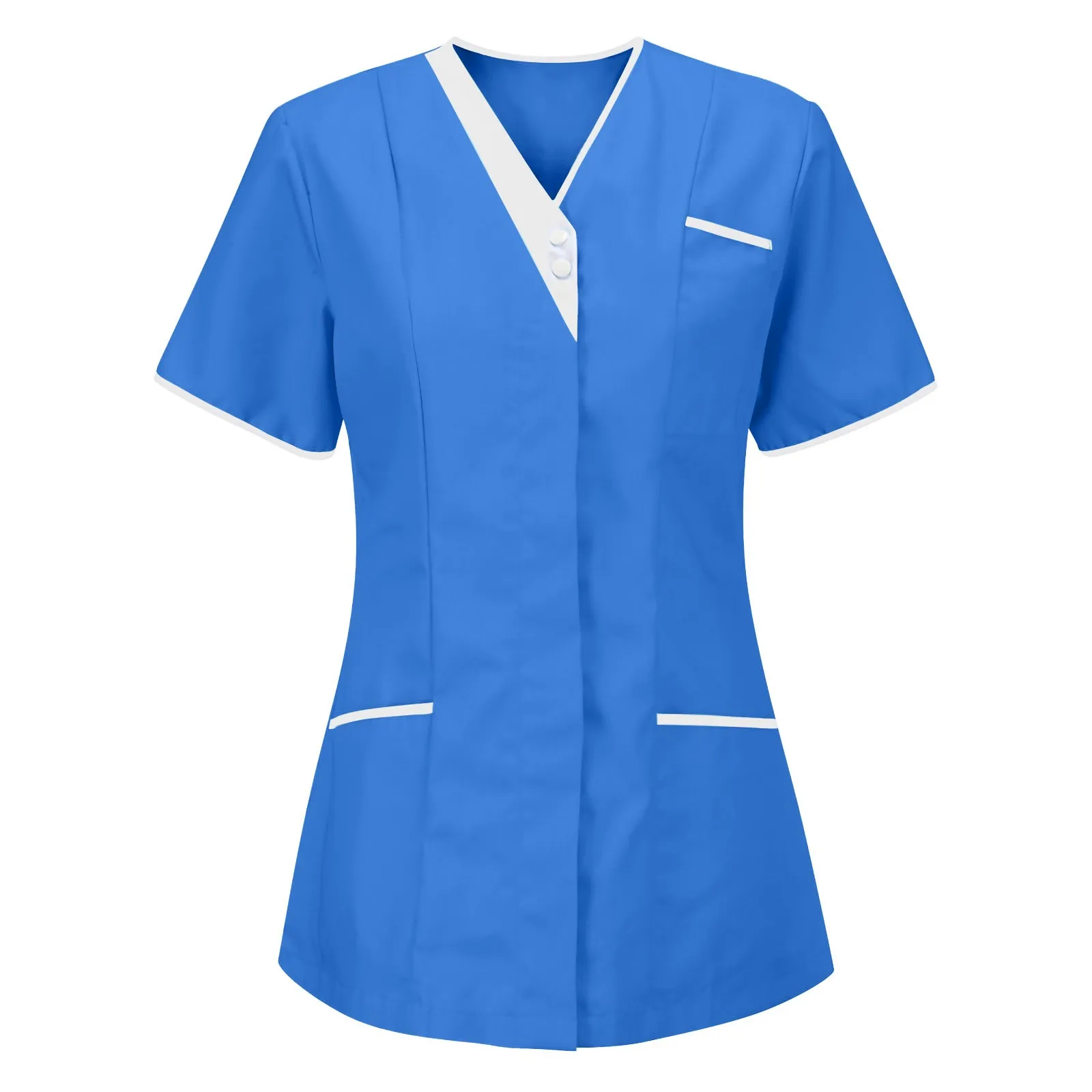 Button Solid Nurse Uniform Women's Working Blouse Short Sleeve T Shirt V Neck Beauty Salon Operating Room Pharmacy Scrubs Top