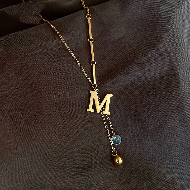 2022 new design sense M letter tassel titanium steel color fast necklace fashion luxury women's neck chain party sweater chain