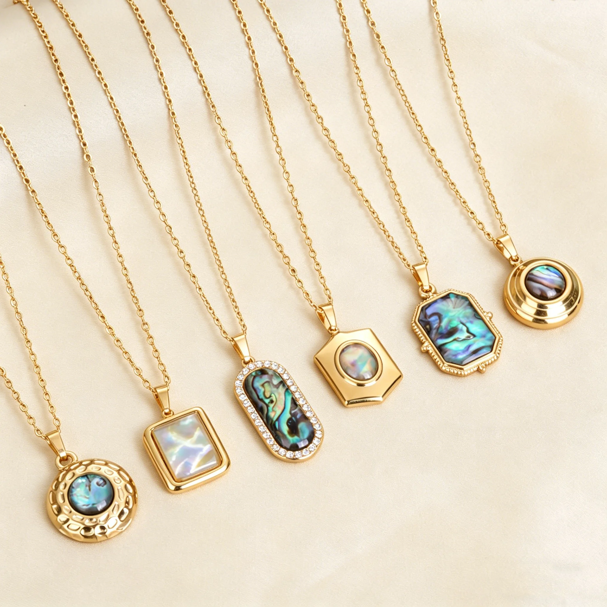 1pc Bohemia Women's Natural Shell Zircon Clavicle Chain Stainless Steel Personality Dopamine Retro Geometric Heart Oval Jewelry