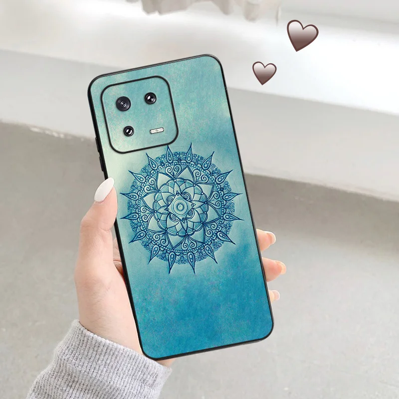 Matte Phone Case for Redmi Note13 Pro 5G 4G Note 12 12c 13c Xiaomi 12X 12T 13 Lite colorful Mandala Flower Black Soft Cover