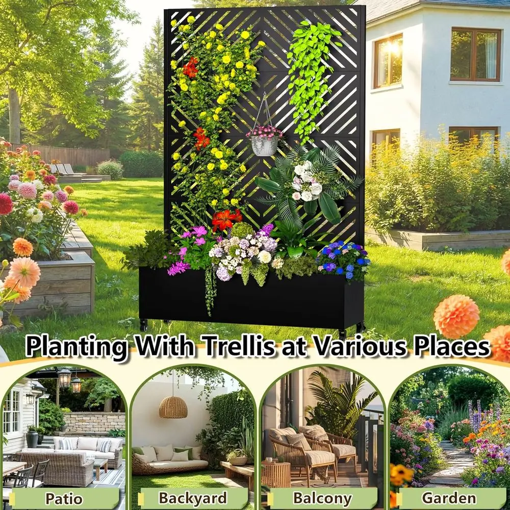 MTART Metal Planter Box with Trellis Outdoor, 72"x47"x16" Galvanized Raised Garden Bed with Privacy Sn & Drainage Holes & Lockab - view 6