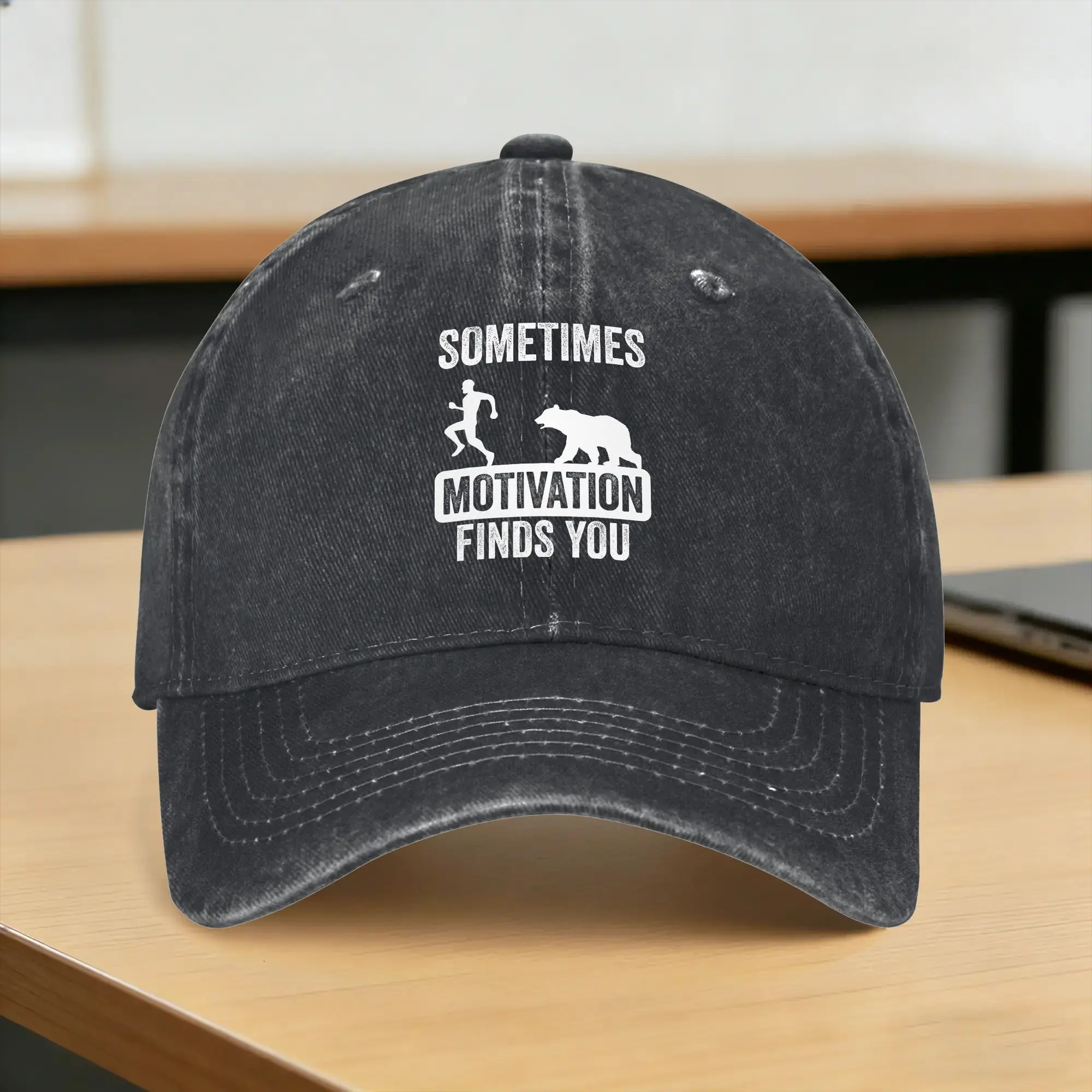 Sometimes Motivation Finds You Camping Bear Design Sun Baseball Cap  Women Men Print Trucker Hat Summer Baseball Caps