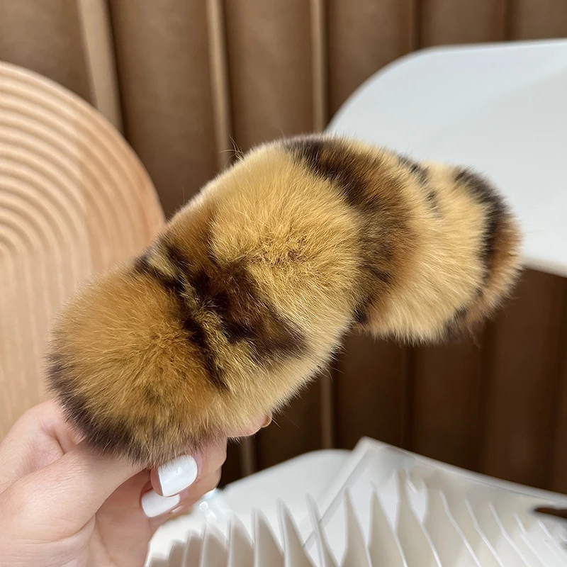 AWAYTR Winter Rex Rabbit Fur Hair Claw Faux Fur Hair Clip Barrettes Women Girls Duckbill Large Hairpins Grip Hair Accessories