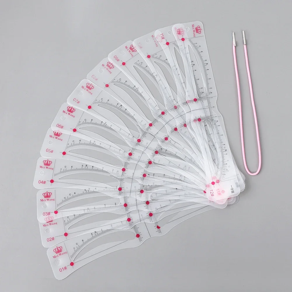 12-stijl Fixeerbare wenkbrauwstencil Kaartverzorging Brow Shaper-sjabloon Herbruikbare stickers Make-up Tekening Wenkbrauwstempel Schoonheidstools
