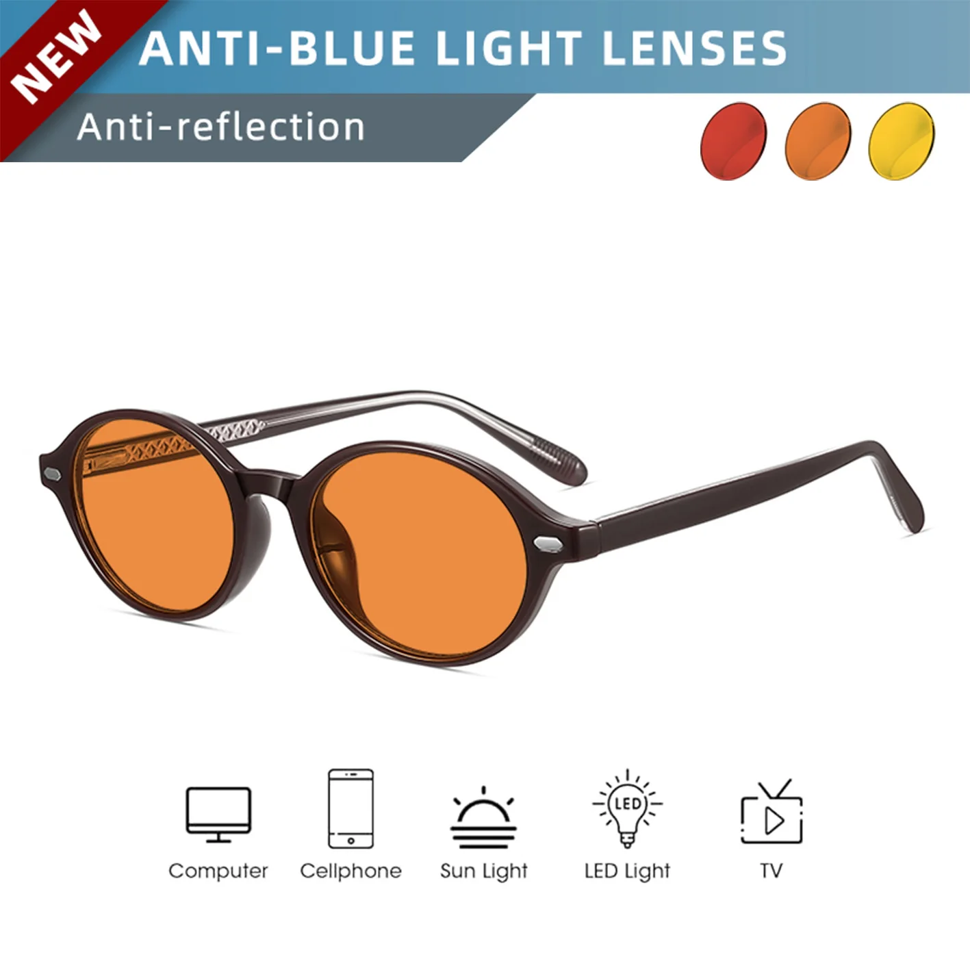 SKYWAY Circadian Eyewear Melatonin Glasses Red Yellow Lens Alleviate Gaming Screen Eye Strain Promote Relaxing Night‑Time Sleep