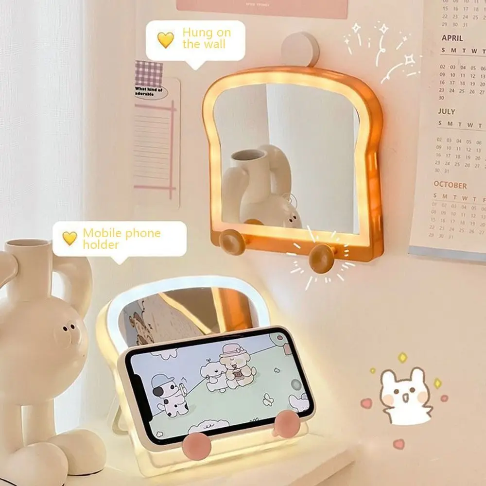 Portable Bread Shaped LED Makeup Mirror USB Cable Luminous LED Daylight Vanity Mirror Rechargeable Adjustable Beauty Mirror Gift