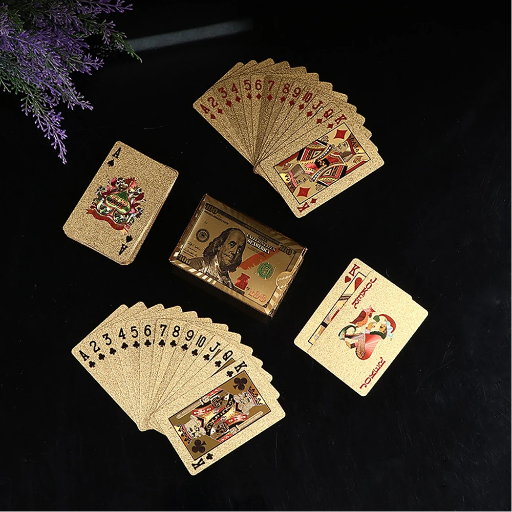 New 24K Gold Playing Cards Plastic Poker Game Deck Foil Pokers Pack Magic Waterproof Card Gift Collection Gambling Board Game