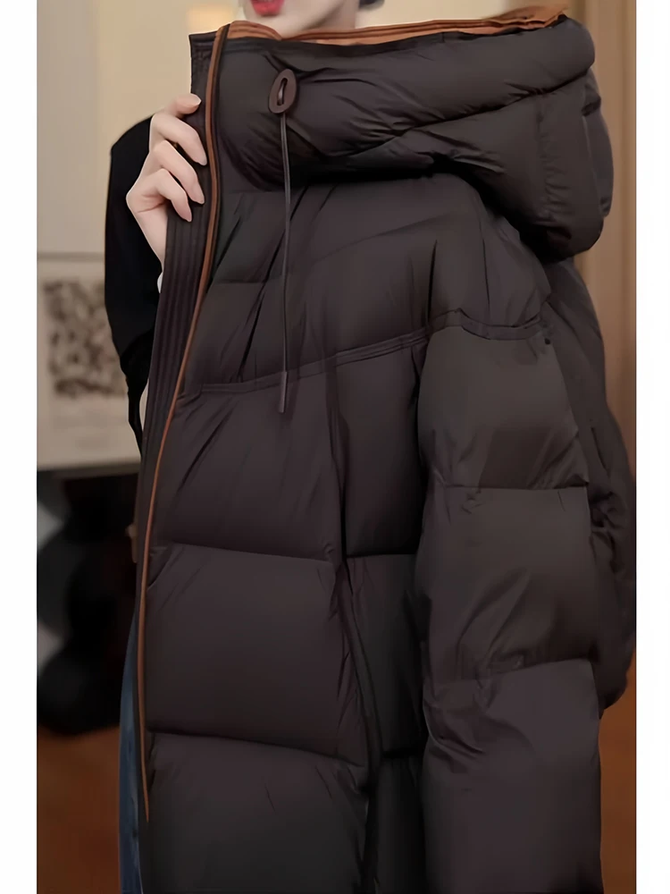 

Faionable Brown Hooded down Cotton Jaet Women's Winter New Sle Small Size Sli Cotton Outerwear Coat