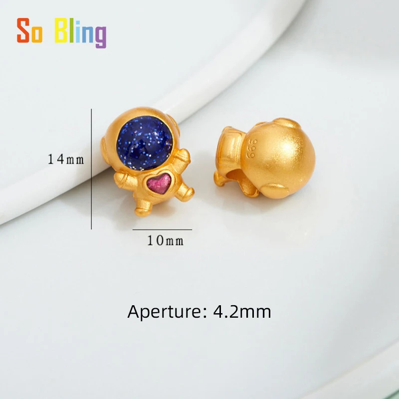 Alluvial Gold Charm Pendant Beads for Jewelry Making DIY Bracelet Handmade Accessories Astronaut