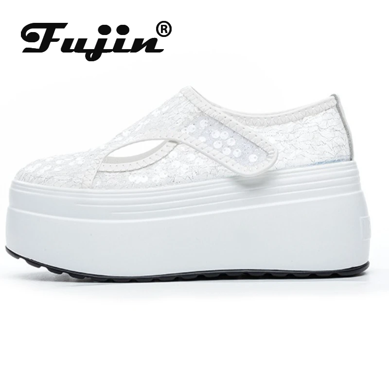 

Fujin 8cm White Platform Sneakers for Women Casual Shoes Chunky Platform Sneakers Fashion Female Summer Shoes Sandals Slip on
