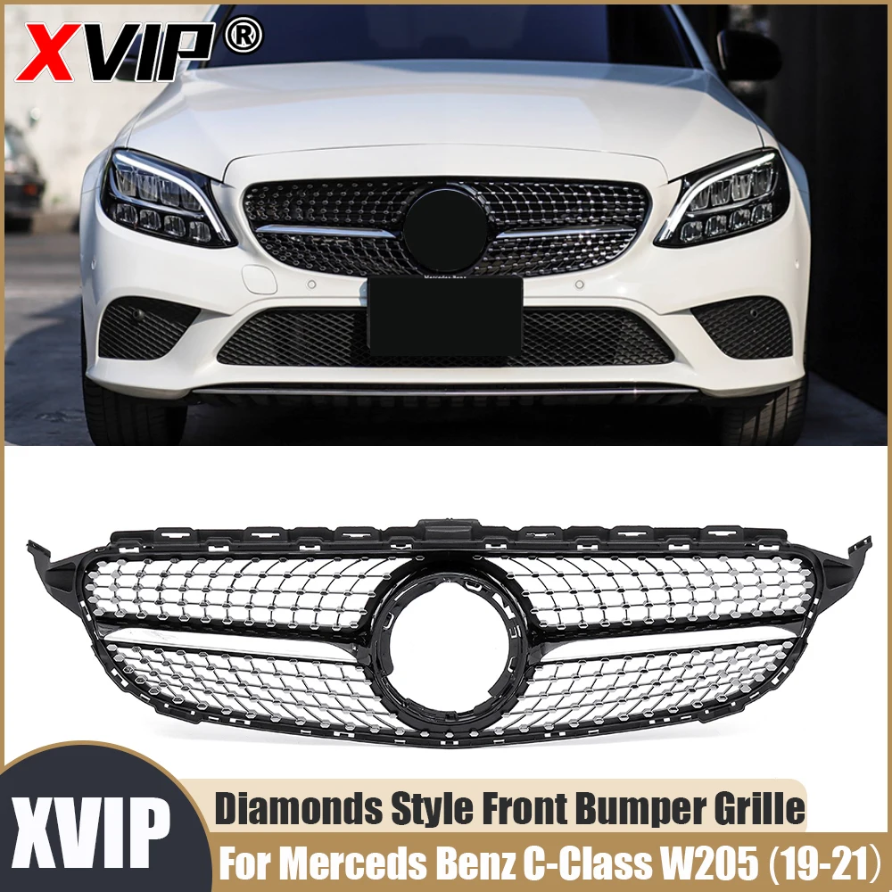 

XVIP Diamonds Style Front Bumper Grille Chrome Black Grill Fit For Mercedes Benz C-Class W205 2019-2021 C180 C200 C300 C43AMG