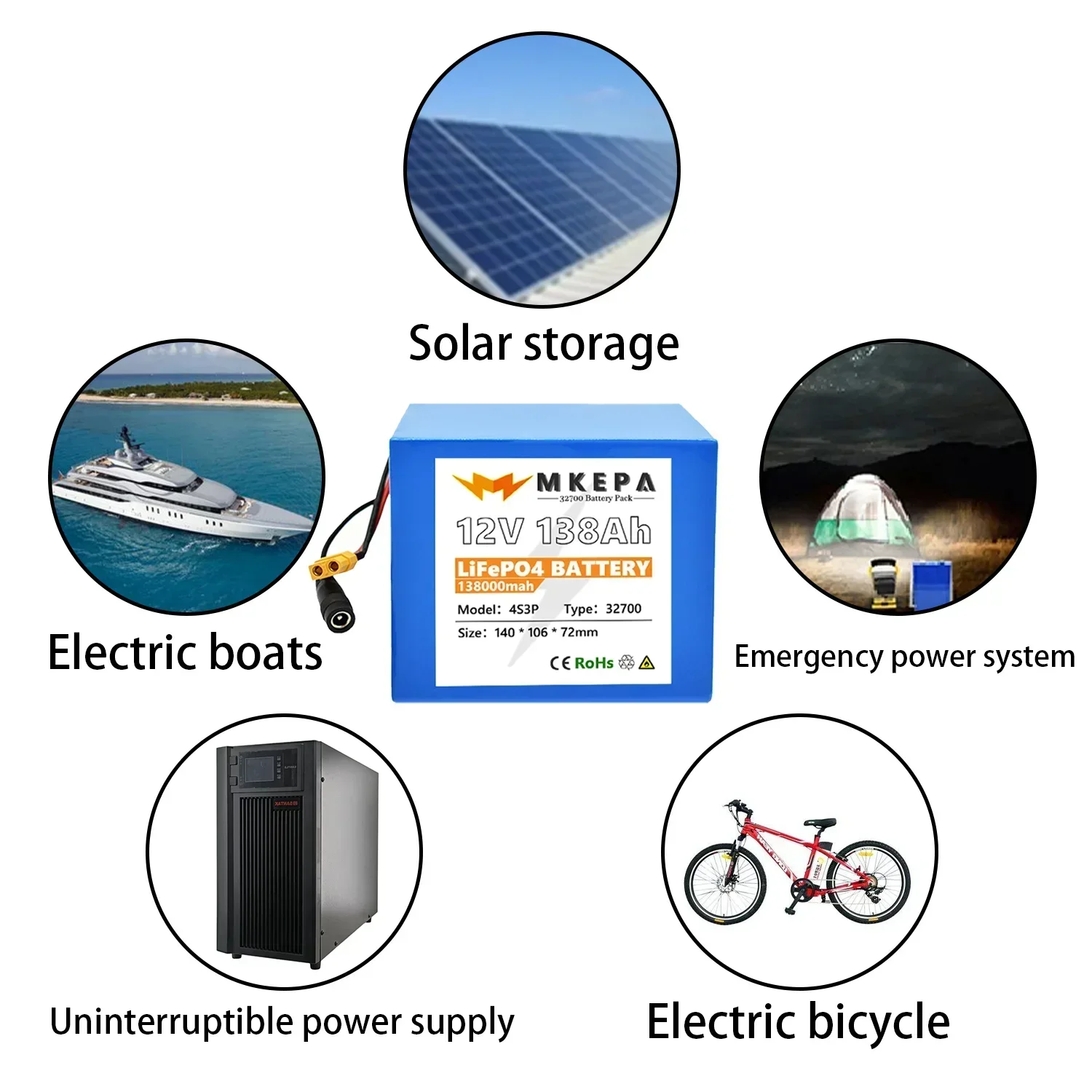 Bateria Lifepo4 incorporada, BMS equilibrado para barco elétrico, fonte de alimentação ininterrupta, 32700, 12V, 138000mAh, 4S3P, 40A