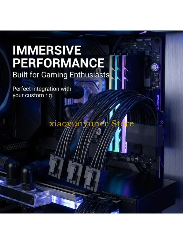 P9JB Integrated PCIe 8-Pin Desktop GPU Cable Featuring a Molded Input Housing, Black PVC Insulation, Two Female Inputs and Three