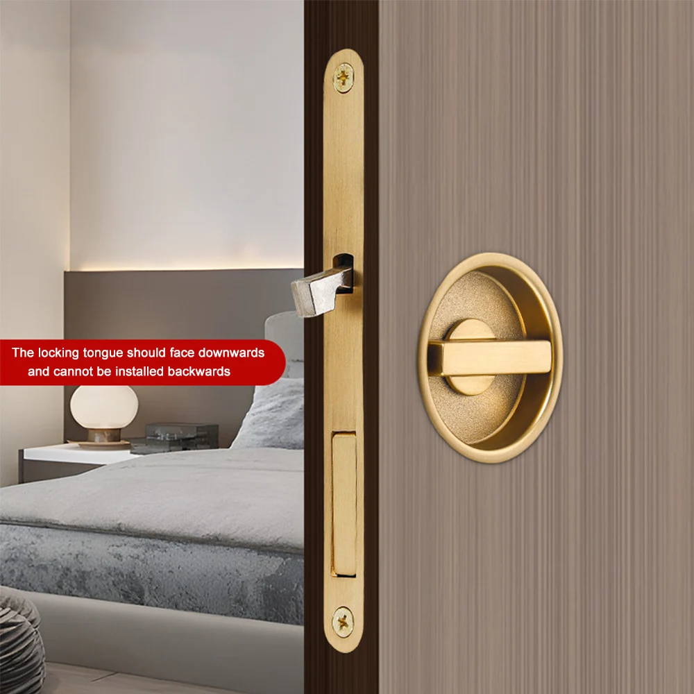

1 Set No Key Simple Pocket Door Hardware Wooden Sliding Door Lock Side-mounted Handle Built-in Bedroom Suspended Door Hook Lock