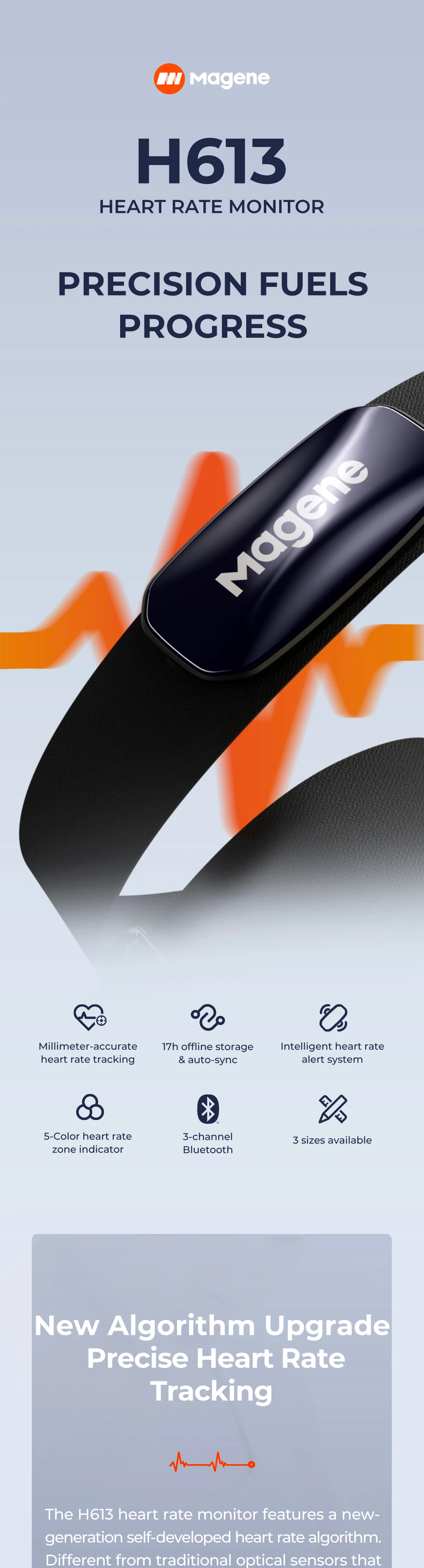 Magene H613 Herzfrequenzmesser, geteilter Brustgurt, 3-Kanal-Bluetooth, wiederaufladbarer Herzfrequenzsensor, Gesundheits-App, kompatibel mit Zwift – Detail 1