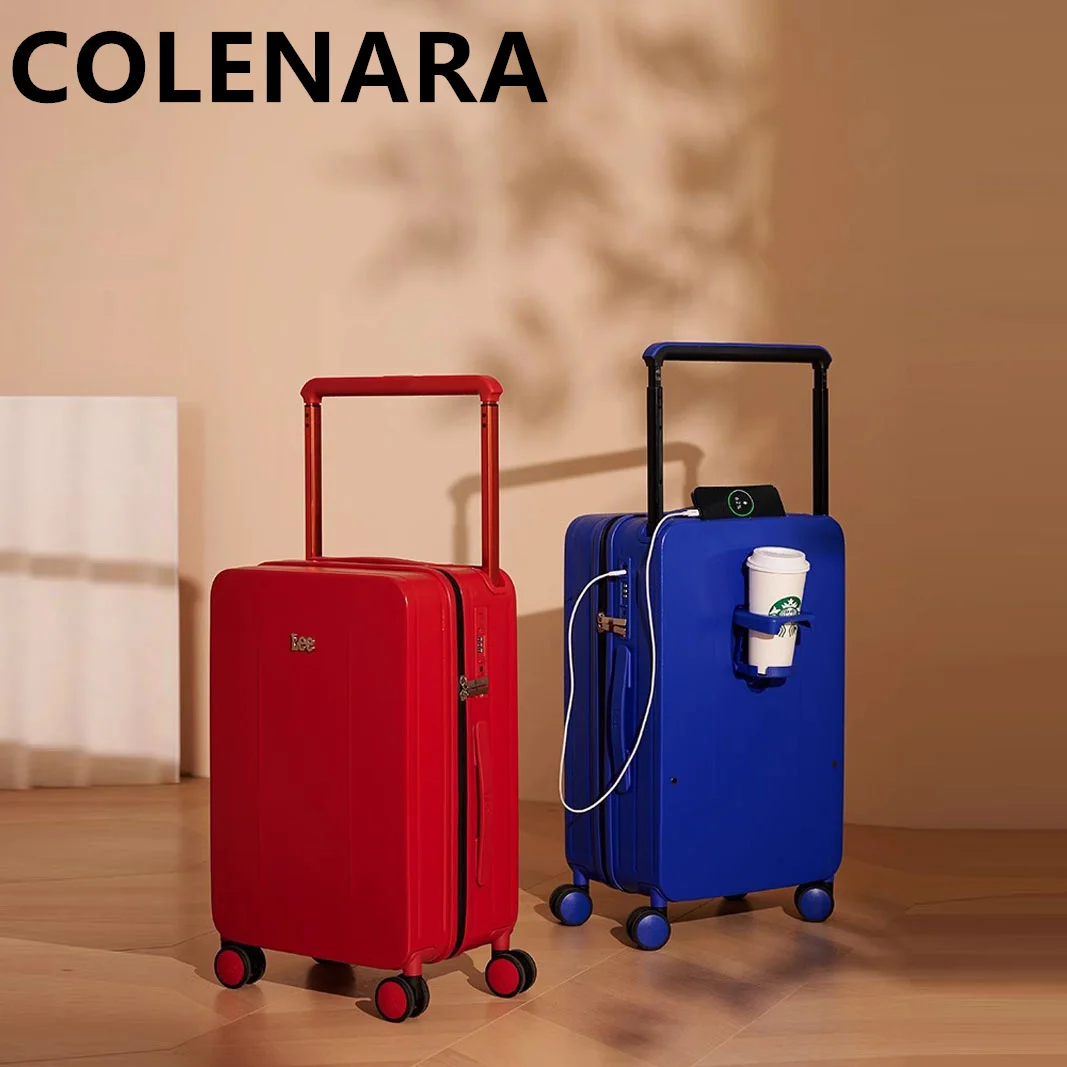 COLENARA USB Charging Suitcase ABS + PC Boarding Case 20"22"24"26 Inch Trolley Case Women's Universal Wheel Rolling Luggage