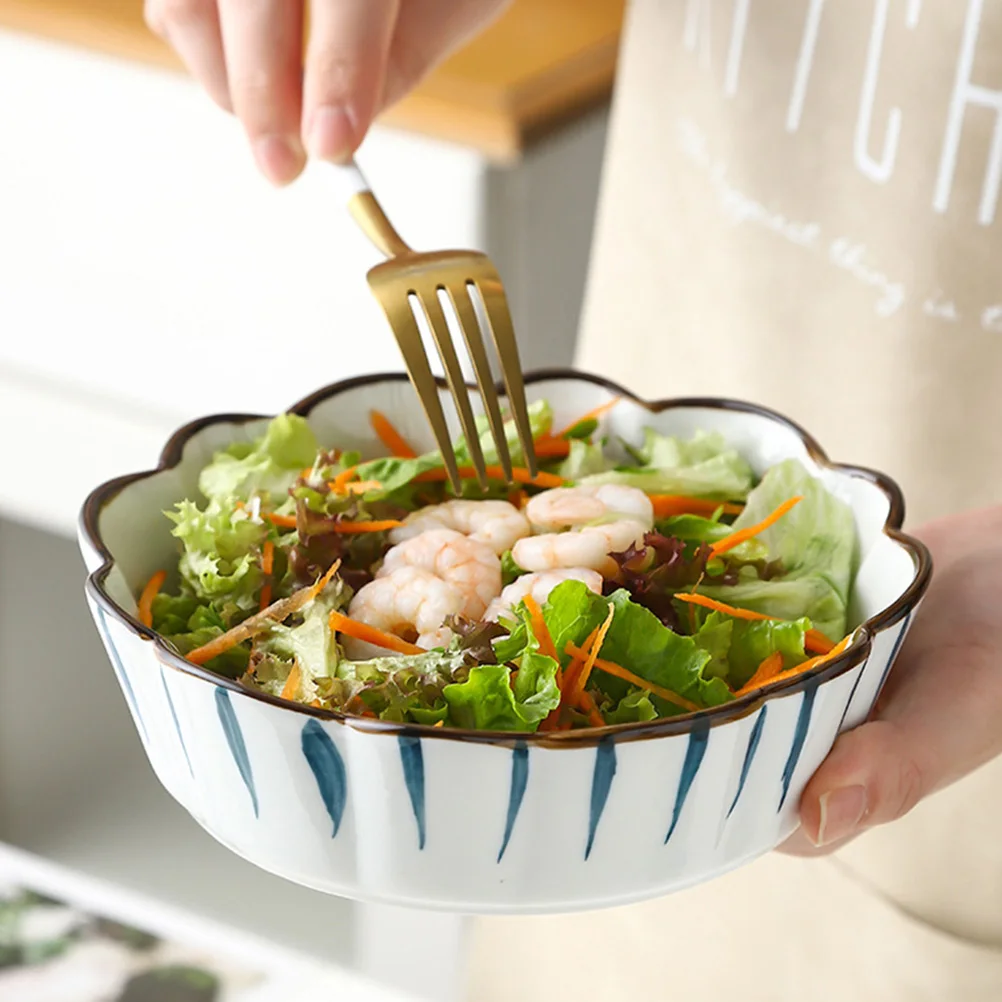 1Pcs 5 Inch Home Ceramic Dessert Bowl Chic Delicate Printing Design Multi Purpose Salad Rice Fruit Bowl Easy to Clean