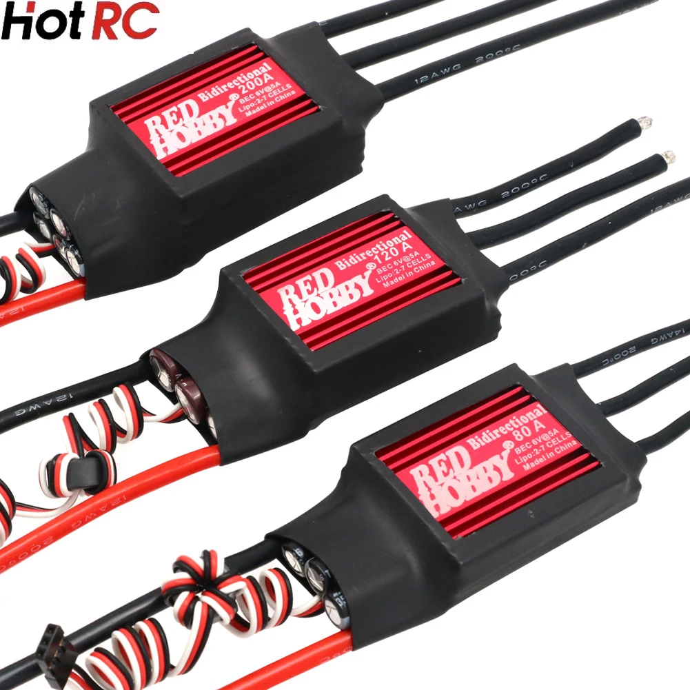 RedHobby 80A 120A 200A Bidirectional Brushless ESC 3-7S Li-ion/Li-po for Remote Control Car Boat Pneumatic Underwater Propeller