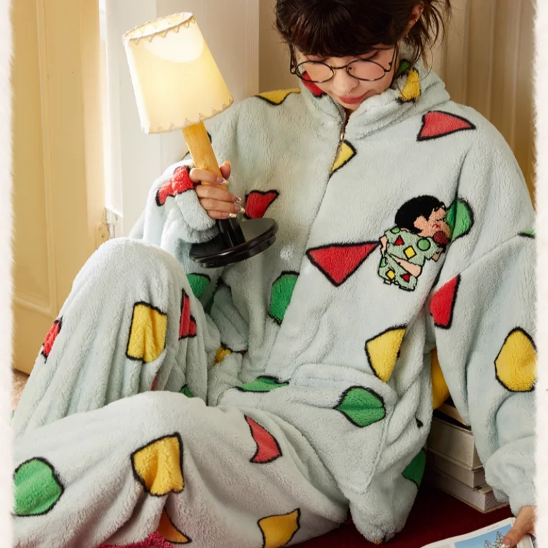 

New Crayon Shin Chan Pajamas Autumn And Winter Thick Anti-Static Coral Fleece Home Suit Set Gifts